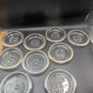 Set of 9 Glass Coasters with Silverplate Trim